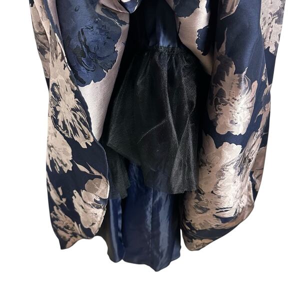 Xscape Navy Blue Brocade Floral High Low Formal Long Sleeve Midi Gown Size 18W - Picture 9 of 14